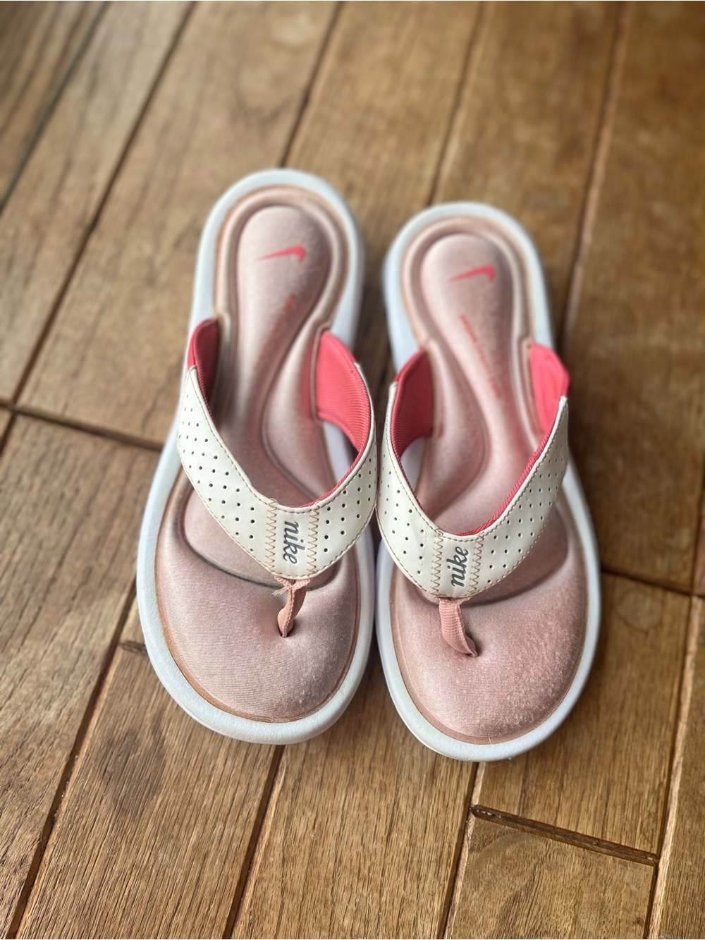 Nike Pink and Cream Women's Thong Sandals